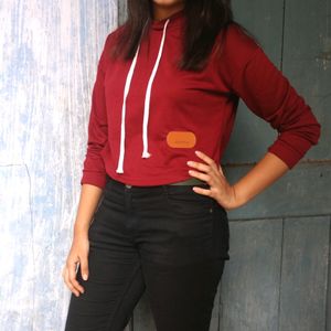 Full Sleeves Maroon Cropped Hoodie