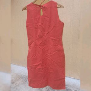 Coral Sleeveless Dress, Gold Pearl Embroidery