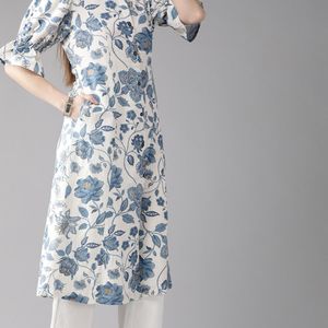 Women Floral Printed Bell Sleeves A Line Kurta