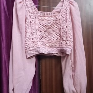 Baby Pink Crop Top For Casual and Party Wear