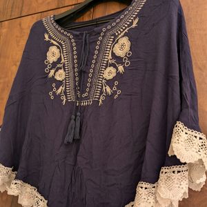 Very Cute Cape Top With White Embroidery