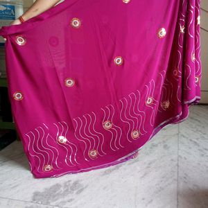 Embroidered Synthetic Saree