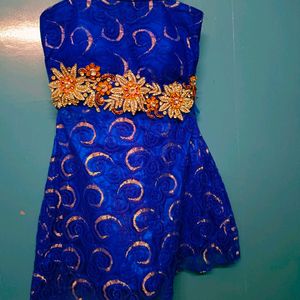 Blue Embellished Strappy Kurta Dress