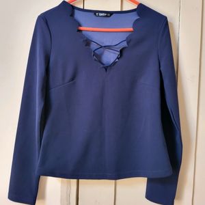 Navy Blue Criss Cross Neck Top