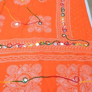 Cotton Dupatta With Mirror Work.