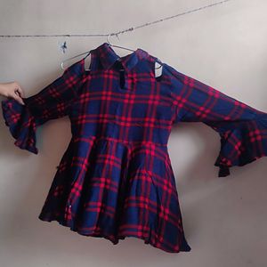 Checks Ruffle Top With CutOut Sleeves