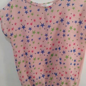 Cute Transparent Printed Light Pink Top With Size