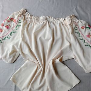 New Embroidery Premium Off Shoulder Cream Blouse