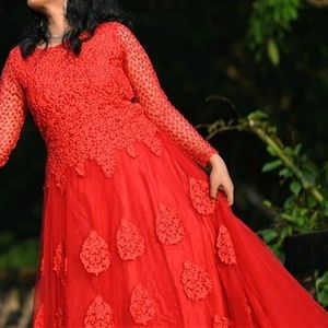 bright red ball gown with flares