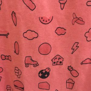 SmileyWorld Abstract T-shirt In Coral Pink Colour