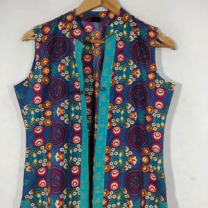 MD Sea Green Kurta With Printed Overcoat (Women)