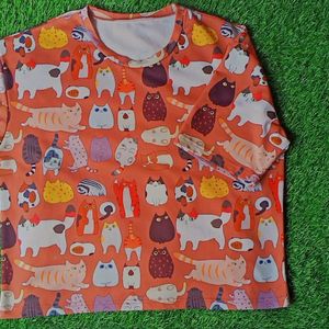 Kawaii Cat Print T-shirt (Rusty Orange)