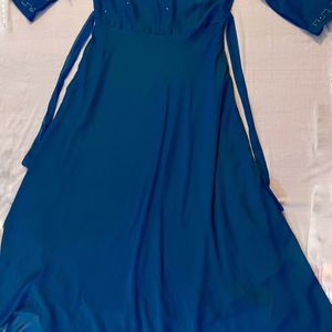 Peacock blue A Line Pleated kurta