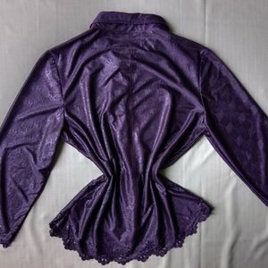 New Premium Satin Purple Box Print Shirt