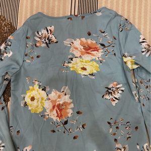 Blue Floral Full Sleeves Top