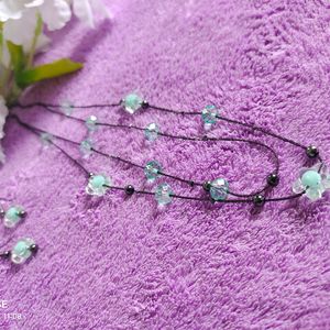 🎉Blue 🌸Flower Chain With Earings