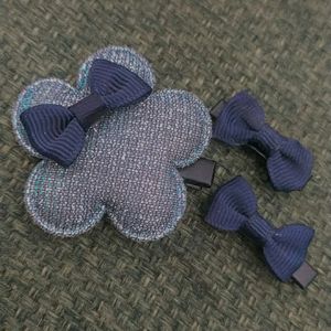 Set Of 3 Hair Bow In Dark Blue Colour