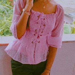 Pink Square Neck Fancy Top