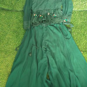 Dark Green Ethnic Plazo Sequins Stylish Top Dress