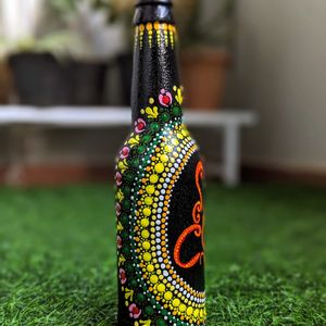 Handpainted Bottle With Dot Mandala Art