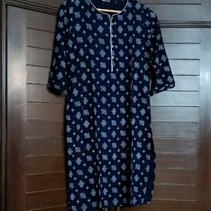 Melange Women Blue Viscose Printed Straight Kurta