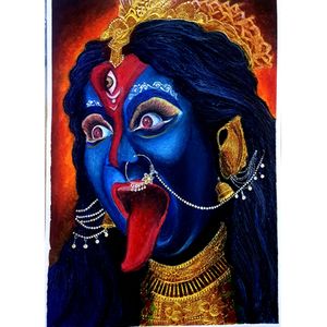 Handmade Kali Maa Drawing ( Oil Pastel Work )