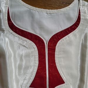 Silk off White Kurti & Maroon Full Sleeve