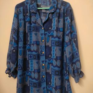 Korean Blue Printed Tops