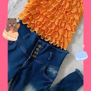 Combo Top And Jeans 🧡💙