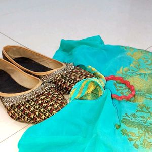 Woman Frock Suit ( Combo ) Jaipuri Jutti.With Kada