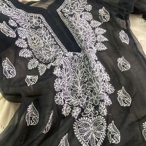 Transparent Black Chenderi Work Kurta