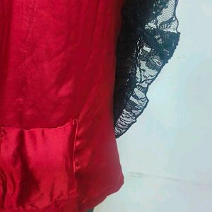 Black Red Net Satin Frock Dress.