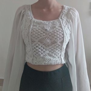 Crochet Crop Top/ Korean Style Pletted Skirt