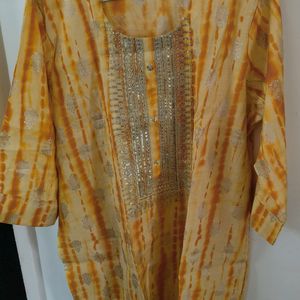 Brand New Yellow Tunic With Golden Work