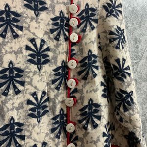 Off White Blue-red Detailed Long Kurta(xl)