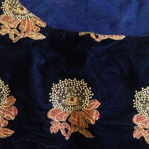 Golden Skirt With Blue Net And Velvet Cloth Top