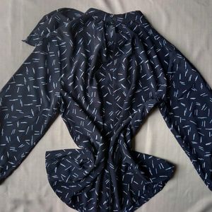 new Korean Navy Blue Bow Blousen