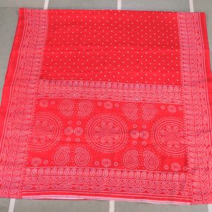 Red Bandhani Sari Bandhej Chiffon Saree