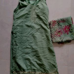 Pastel Green Sequence Work Kurti Duptta