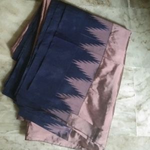 Brand new silk blue border saree attached फॉल