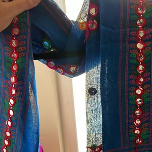 Cotton Dupatta With Mirror Work And Embroidery