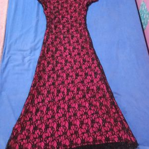 Women's Dress In Pink N Black Lace .