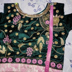 Green Blouse With Pink Net Dupatta