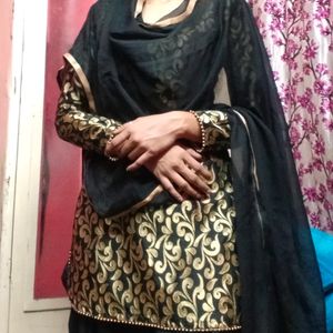 Golden &Black Salwar, Kurti Our Dupatta Set