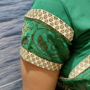 Embroidery Dark Green Zardozi Saree With Border