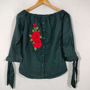 Black Embroidery Casual Top (Women's)