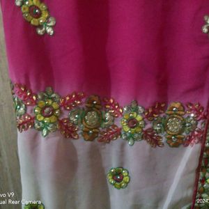 Pink And Creem Color Saree