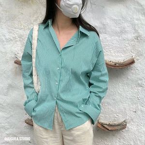 Sea Green Striped Oversized Shirt