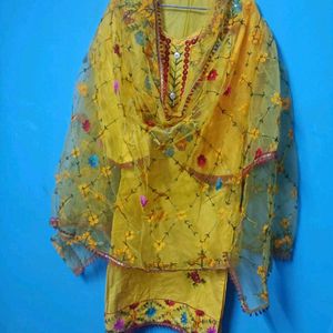 Yellow Embroidery Suit With dubbatta For Haldi