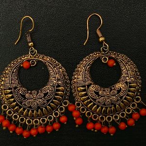 Golden Oxidised Orange Earrings